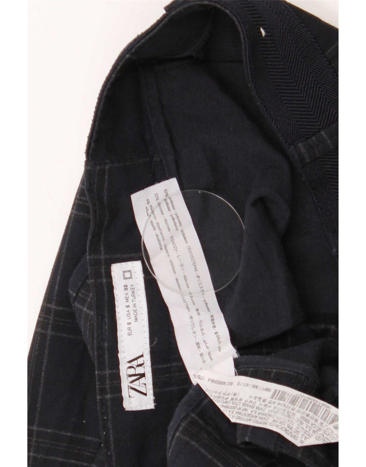 Zara Herre Slim Chino Bukser Small W30 L29 Marineblå Ternet polyester