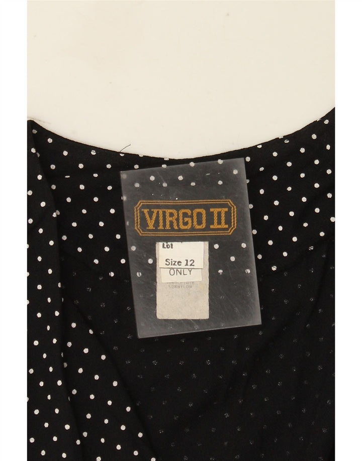 Vintage dame ærmeløs jumpsuit UK 12 Medium Black Polka Dot Acetate