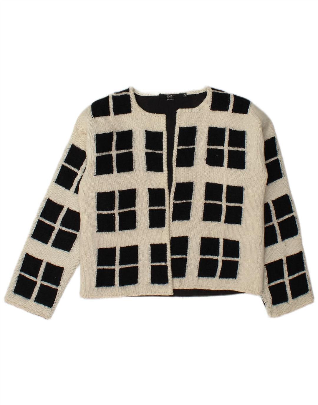 Halvfjerds Dame Crop Open Cardigan Sweater IT 42 Medium Off White Geometrisk
