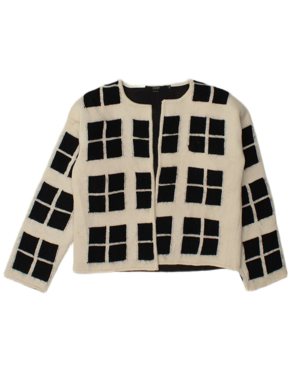 Halvfjerds Dame Crop Open Cardigan Sweater IT 42 Medium Off White Geometrisk