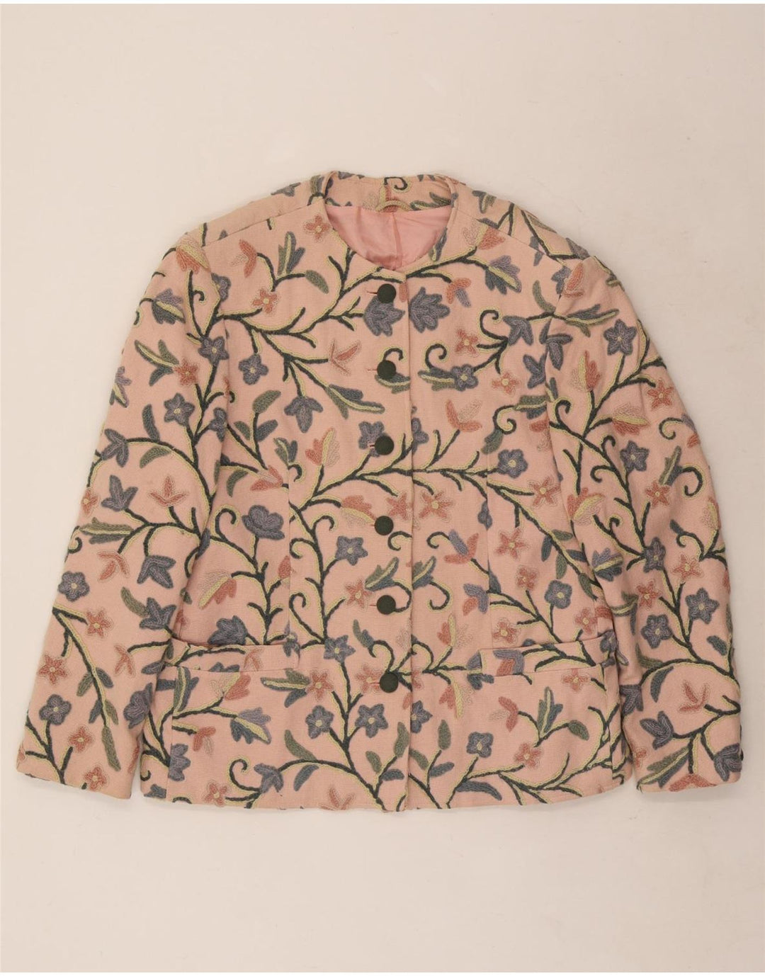 Vintage dame 6-knaps blazerjakke EU 40 Medium Pink Floral Bomuld