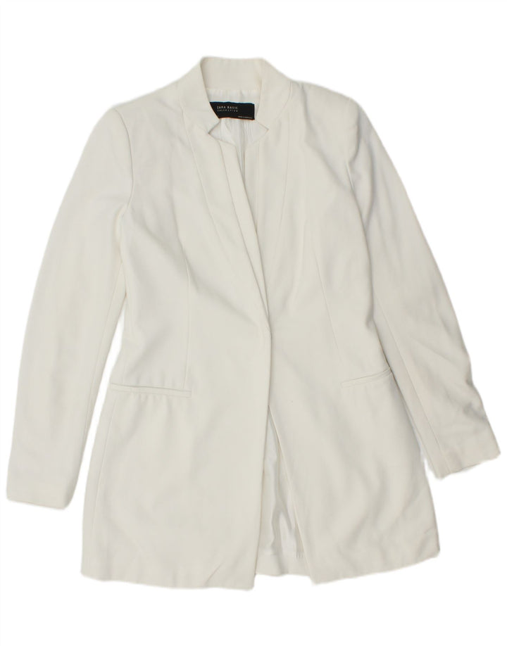 ZARA Dame Longline Blazer Jacket UK 12 Medium White Polyester