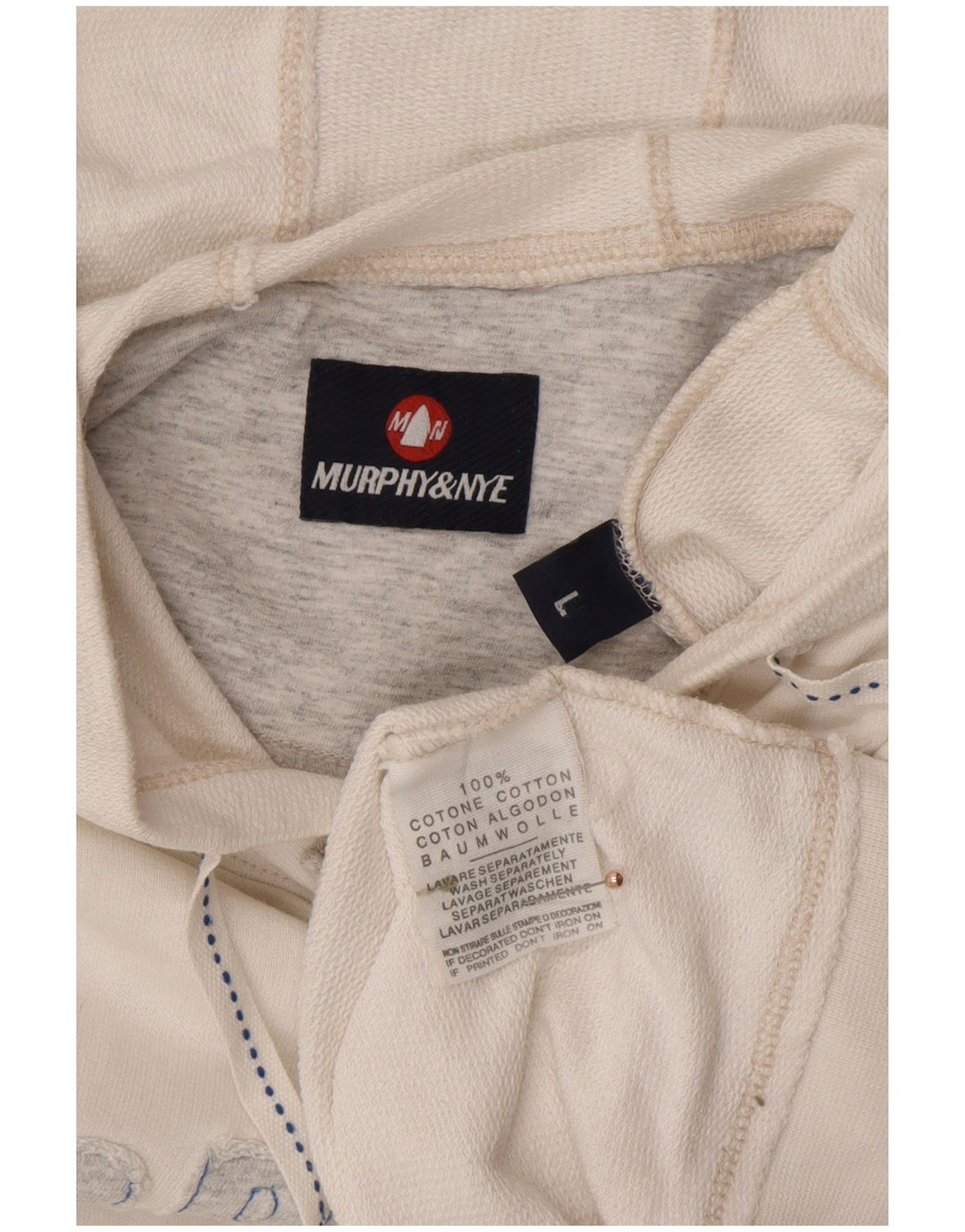 MURPHY & NYE Grafisk vest med hætte til mænd, stor off-hvid bomuld