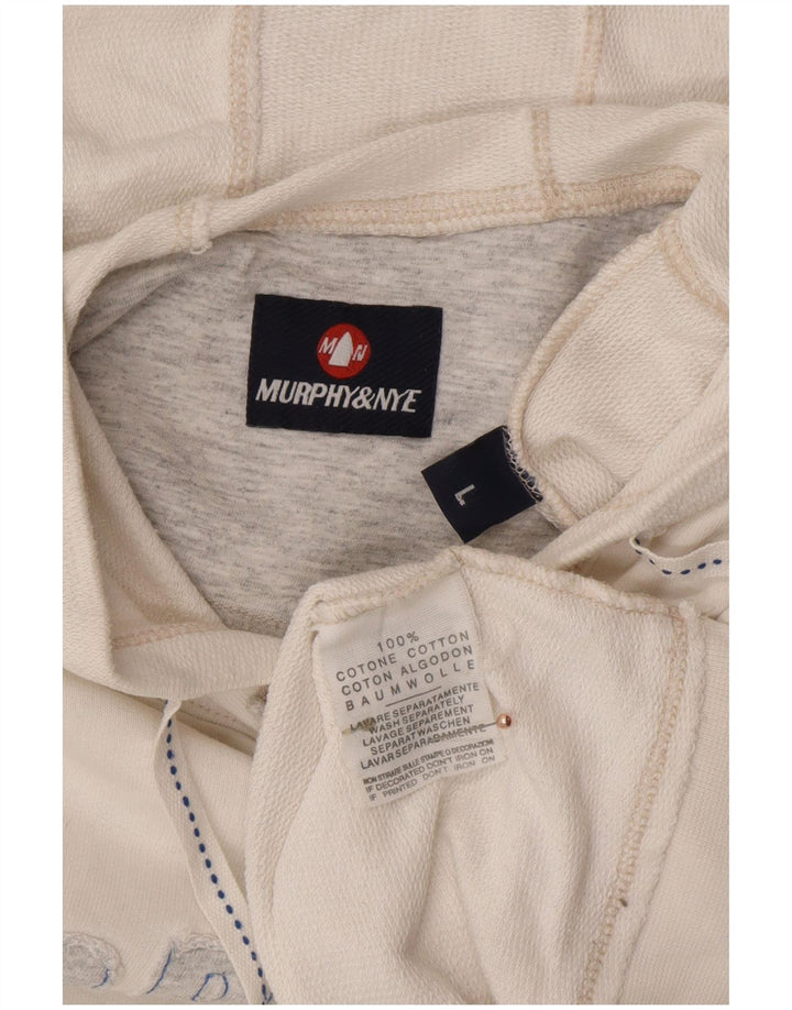 MURPHY & NYE Grafisk vest med hætte til mænd, stor off-hvid bomuld