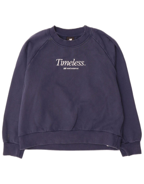 New Balance Dame Grafisk Sweatshirt Jumper UK 10 Small Navy Blue Bomuld
