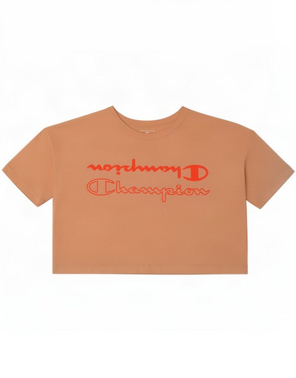 Champion Womens Crop Grafisk T-Shirt Top UK 14 Medium Orange Bomuld