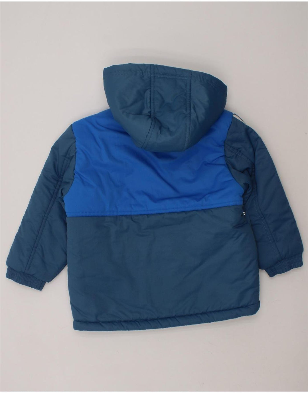 ADIDAS Boys Hooded Padded Jacket 3-4 Years Blue Colourblock Polyester Vintage Adidas and Second-Hand Adidas from Messina Hembry 