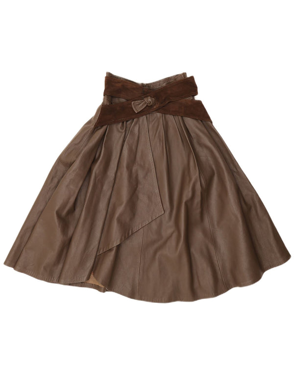 Vintage Dame Læder Flared Skirt IT 42 Medium W26 Brun