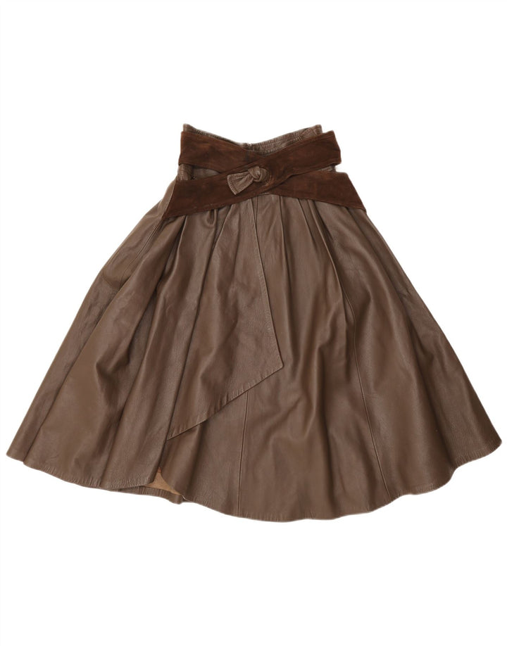 Vintage Dame Læder Flared Skirt IT 42 Medium W26 Brun