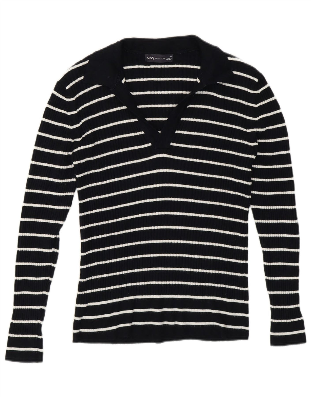Marks & Spencer Dame Polo Neck Jumper Sweater UK 14 Mellem blå stribet
