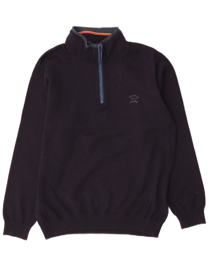 Paul & Shark Herre Zip Neck Jumper Sweater Medium Navy Blue Uld