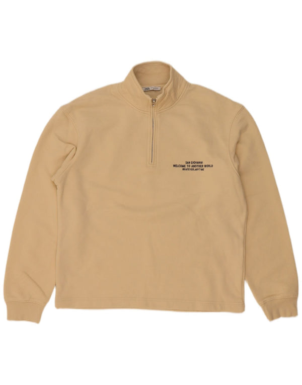 Zara Herre grafisk lynlås-sweatshirt Jumper Medium Beige Bomuld