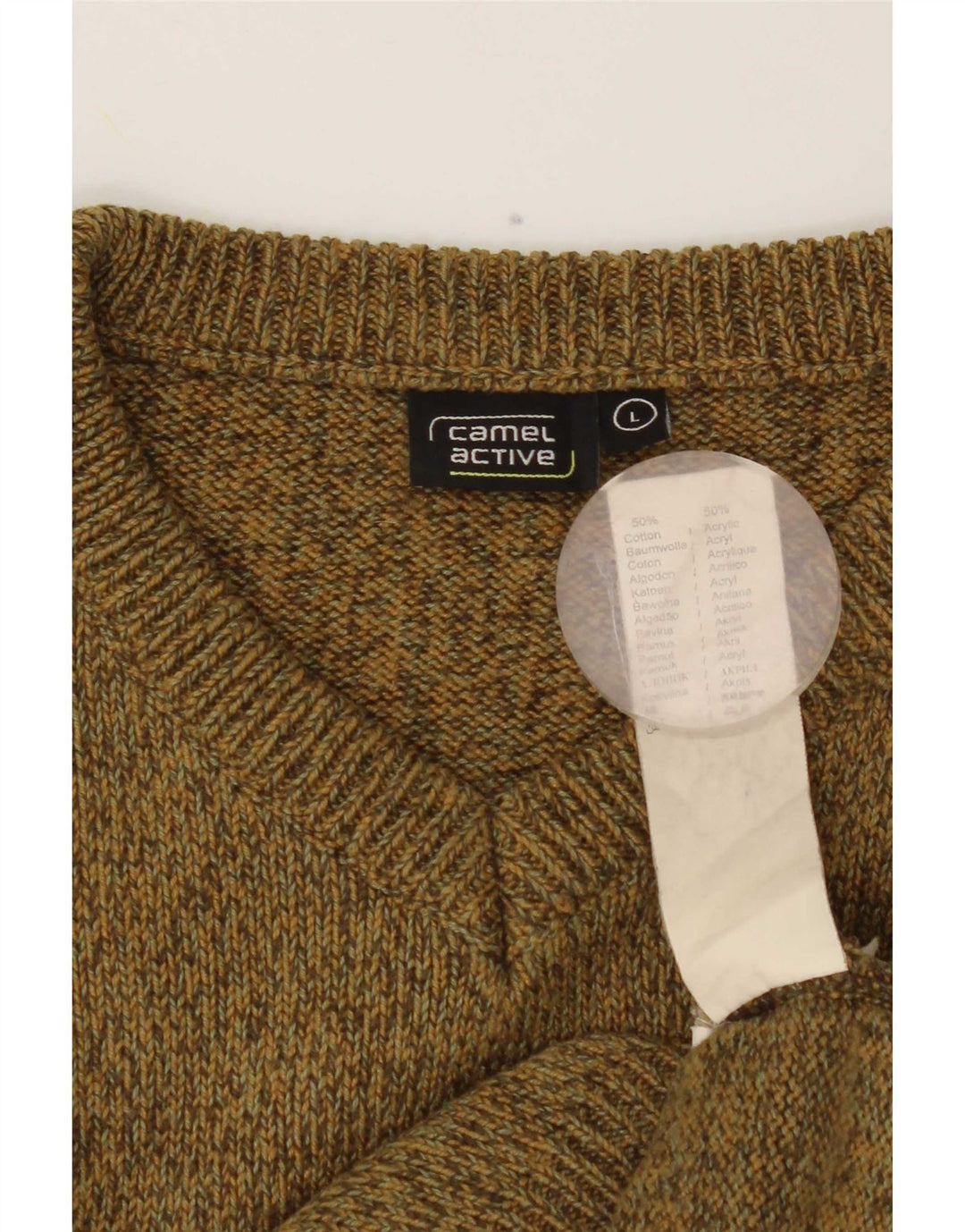 Camel Active Herre V-hals sweater Stor Khaki Flecked Bomuld