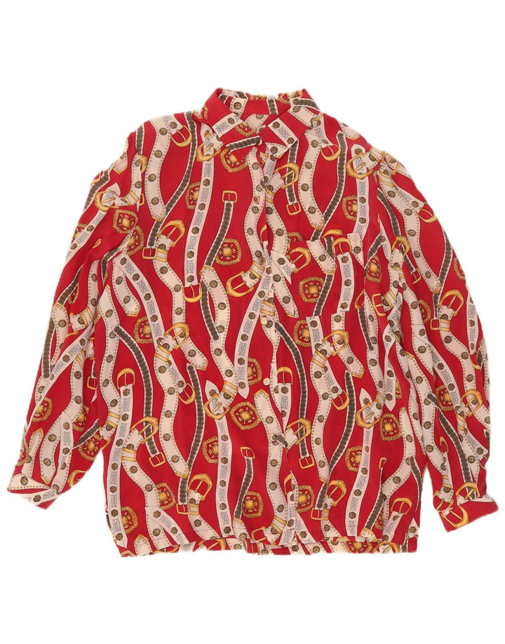Vintage kvinders abstrakt mønster skjorte bluse UK 16 Large Red