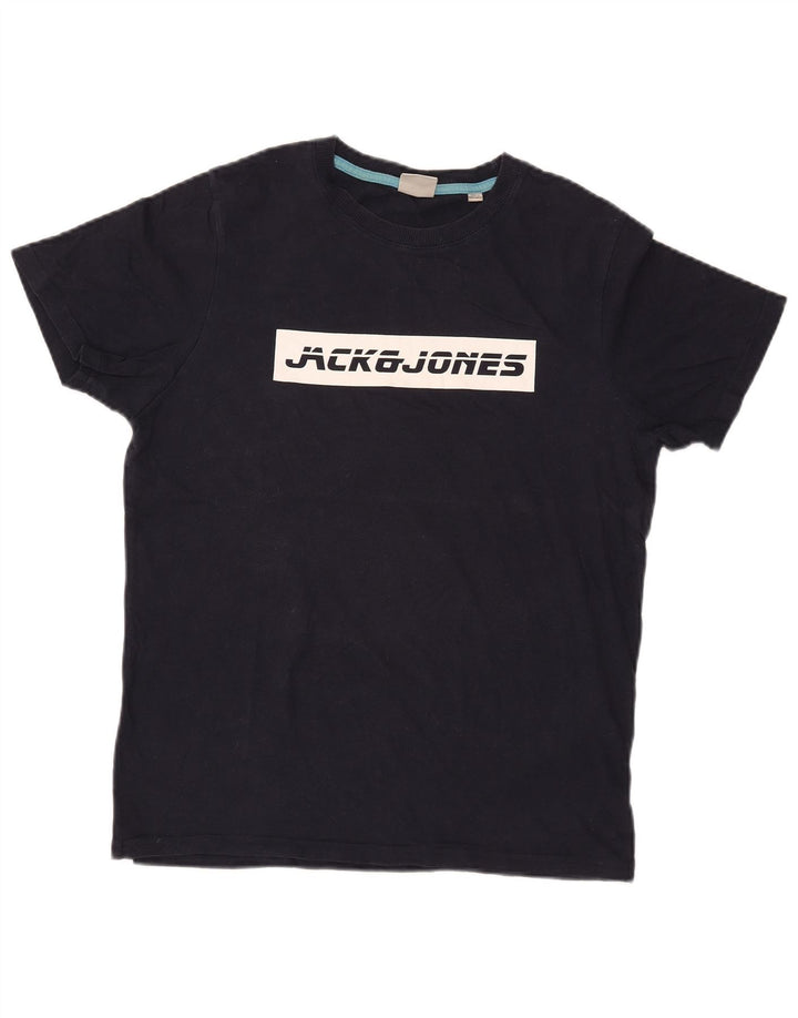JACK & JONES Herre grafisk T-shirt top mellem marineblå bomuld