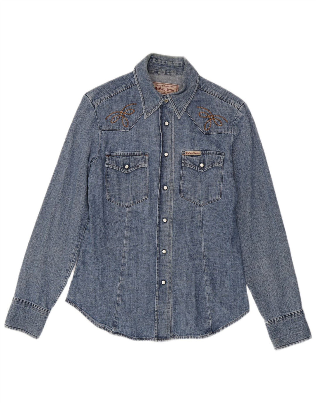 Marlboro Classics Dame Slim Fit Denim Shirt UK 12 Medium Blue Cotton