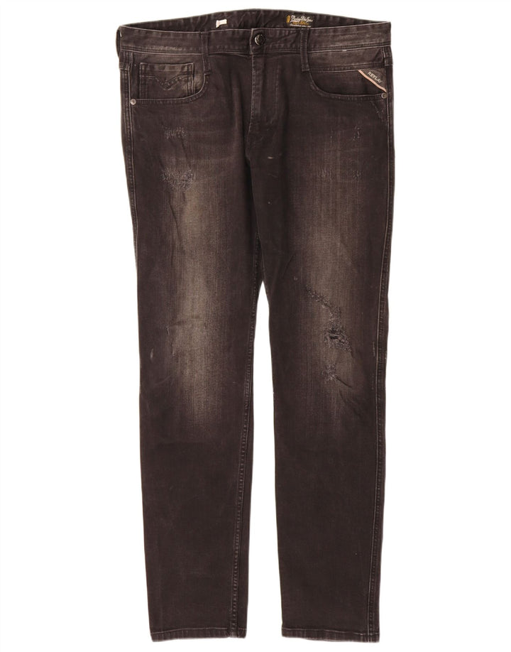 Replay Dame Distressed Slim Jeans W34 L32 Sort