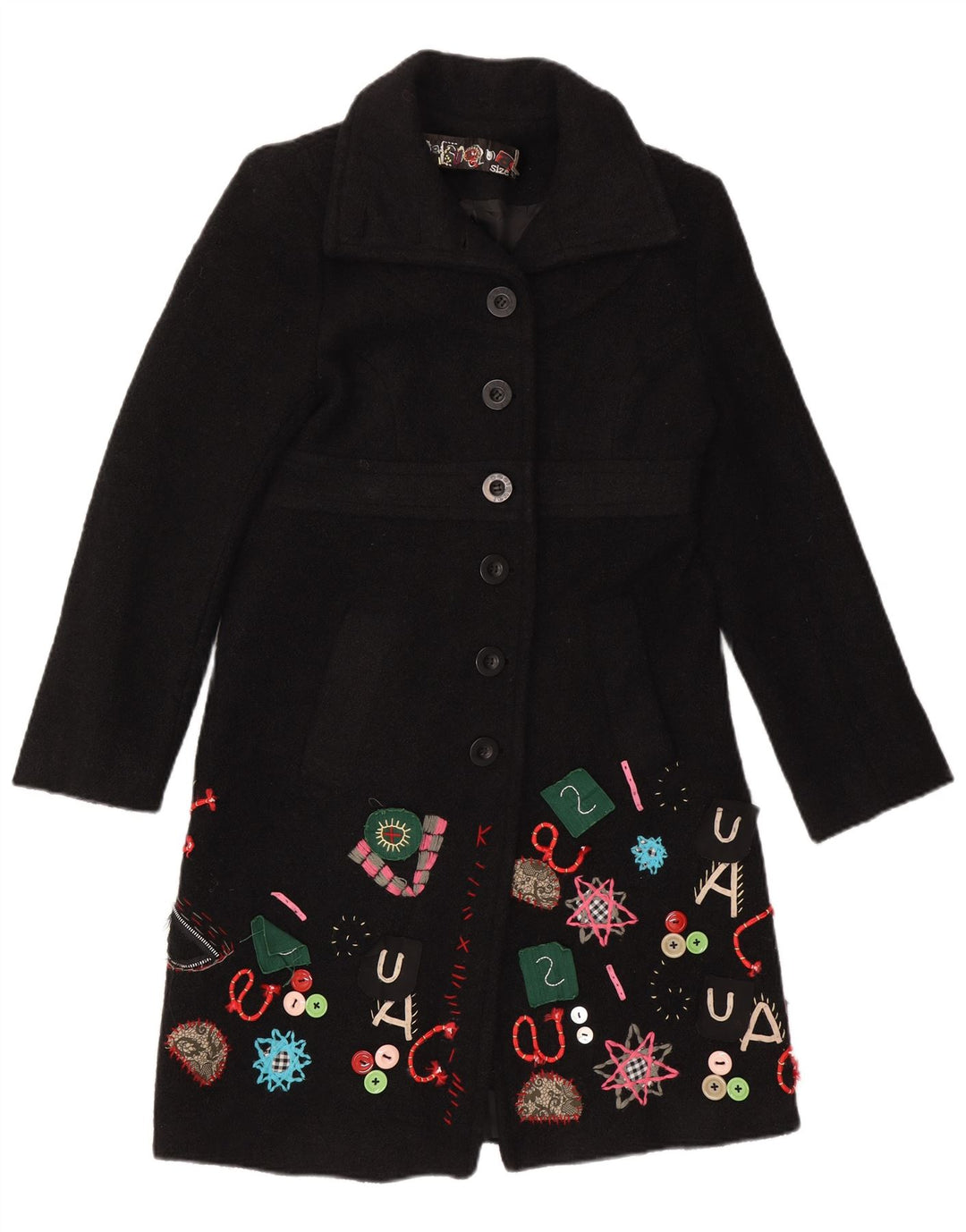 Desigual kvinders abstrakt mønster overfrakke EU 40 Medium Sort