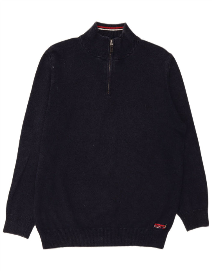 Superdry sweater med lynlås til mænd XL marineblå bomuld