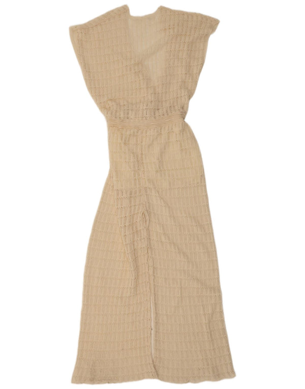 Vintage dame ærmeløs jumpsuit UK 12 Medium Beige
