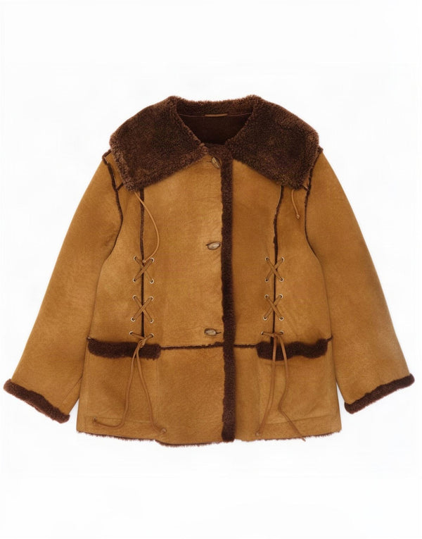 Enrico Mandelli Womens Shearling Jacket IT 46 Large Brown Colourblock