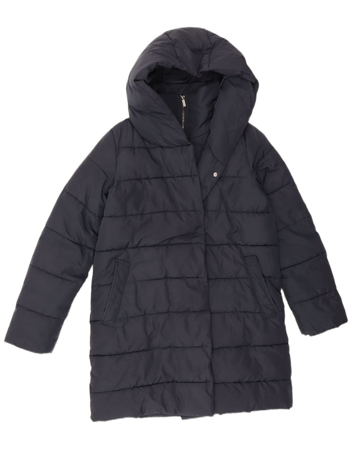 Hobbs Dame Hætte Oversized Polstret Frakke UK 8 Small Navy Blue Polyester