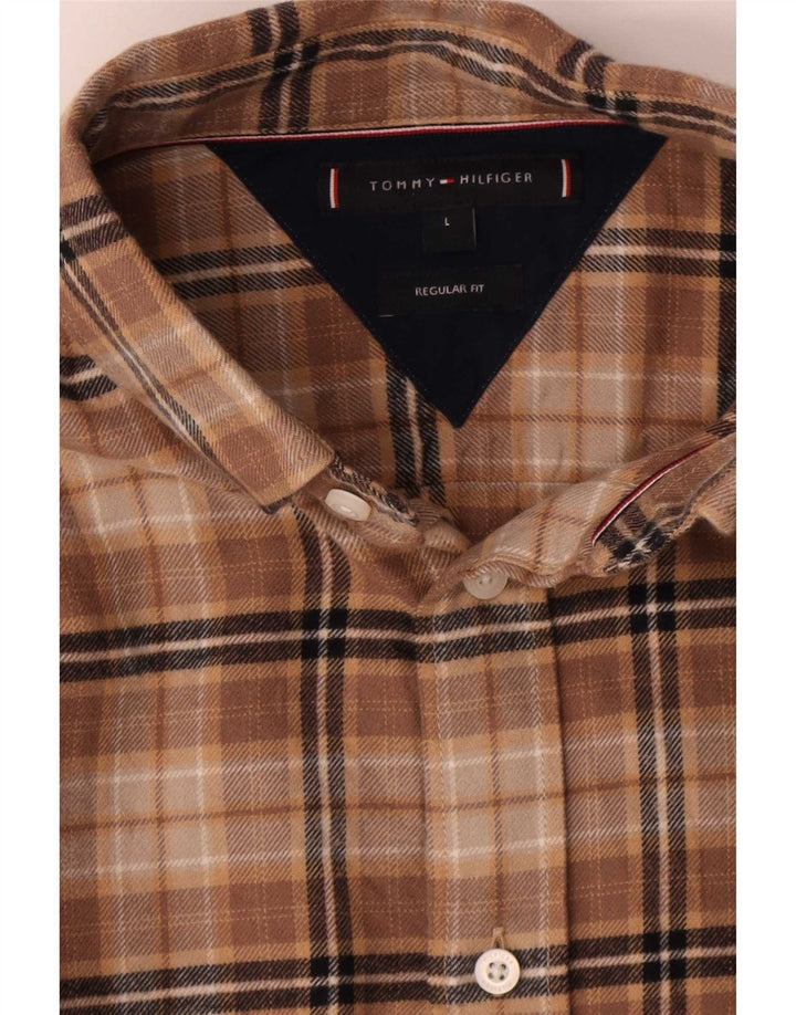 Tommy Hilfiger Herre Regular Fit Flanellskjorte Stor brun ternet bomuld
