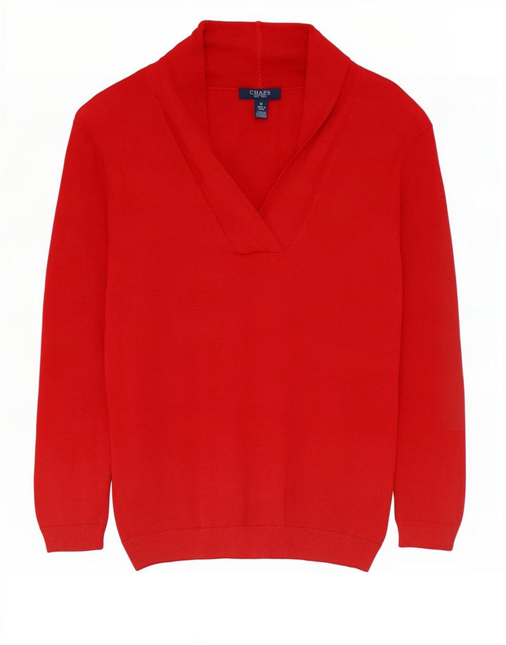Chaps Dame Shawl Neck Jumper Sweater UK 12 Medium Rød Silke