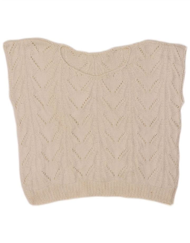 Vintage Dame Crop Vest Tank Top UK 12 Medium White