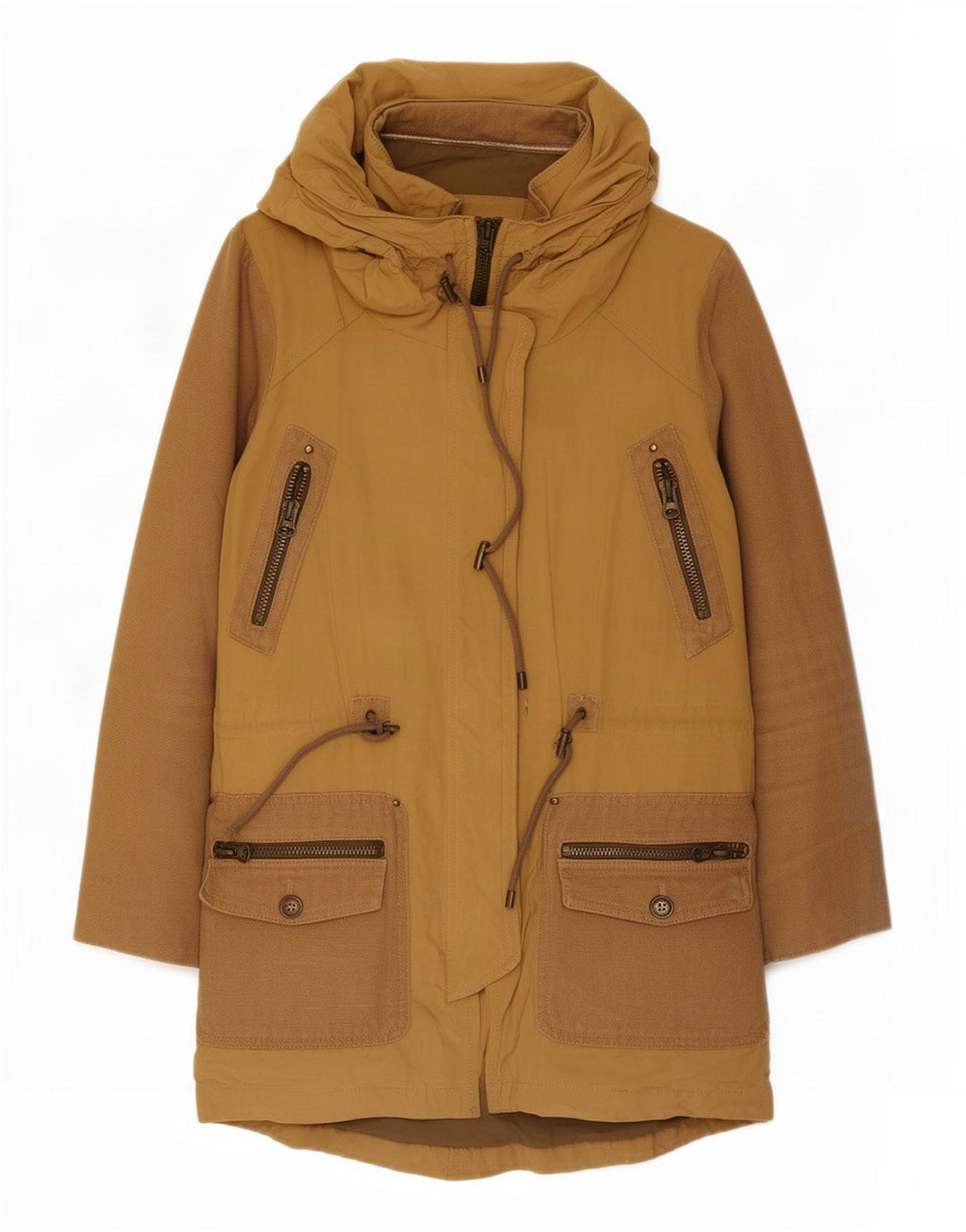 Zara Dame Hooded Parka Jacket UK 10 Small Beige Polyester