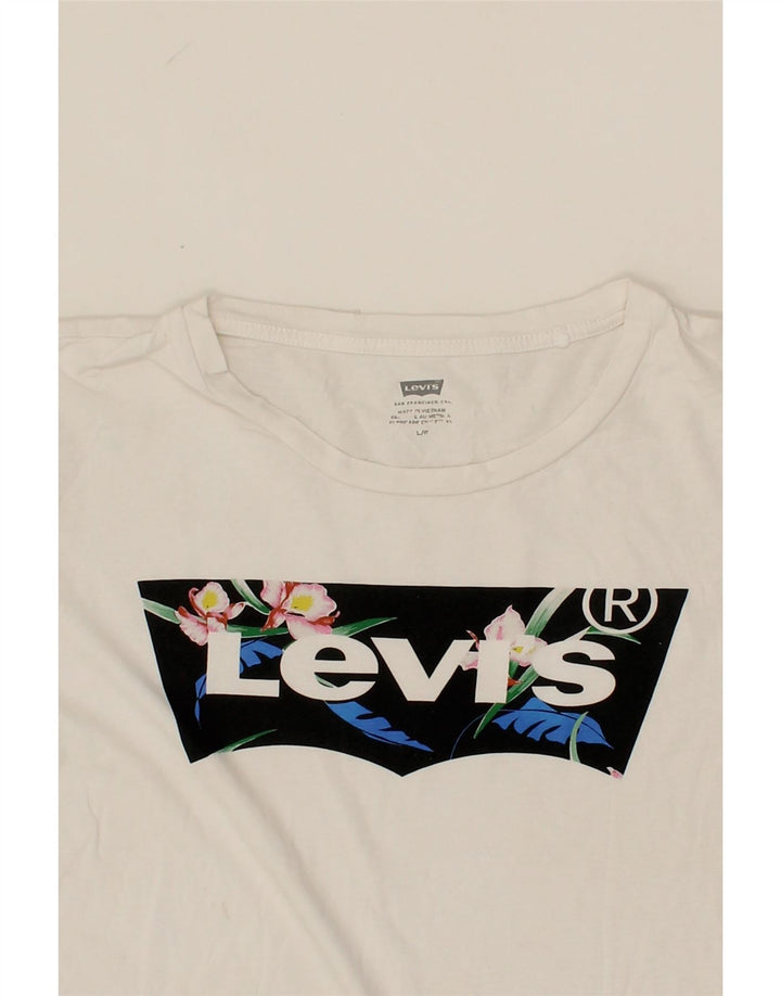 LEVI'S Womens Graphic T-Shirt Top UK 16 Large White Vintage Levi's and Second-Hand Levi's from Messina Hembry 