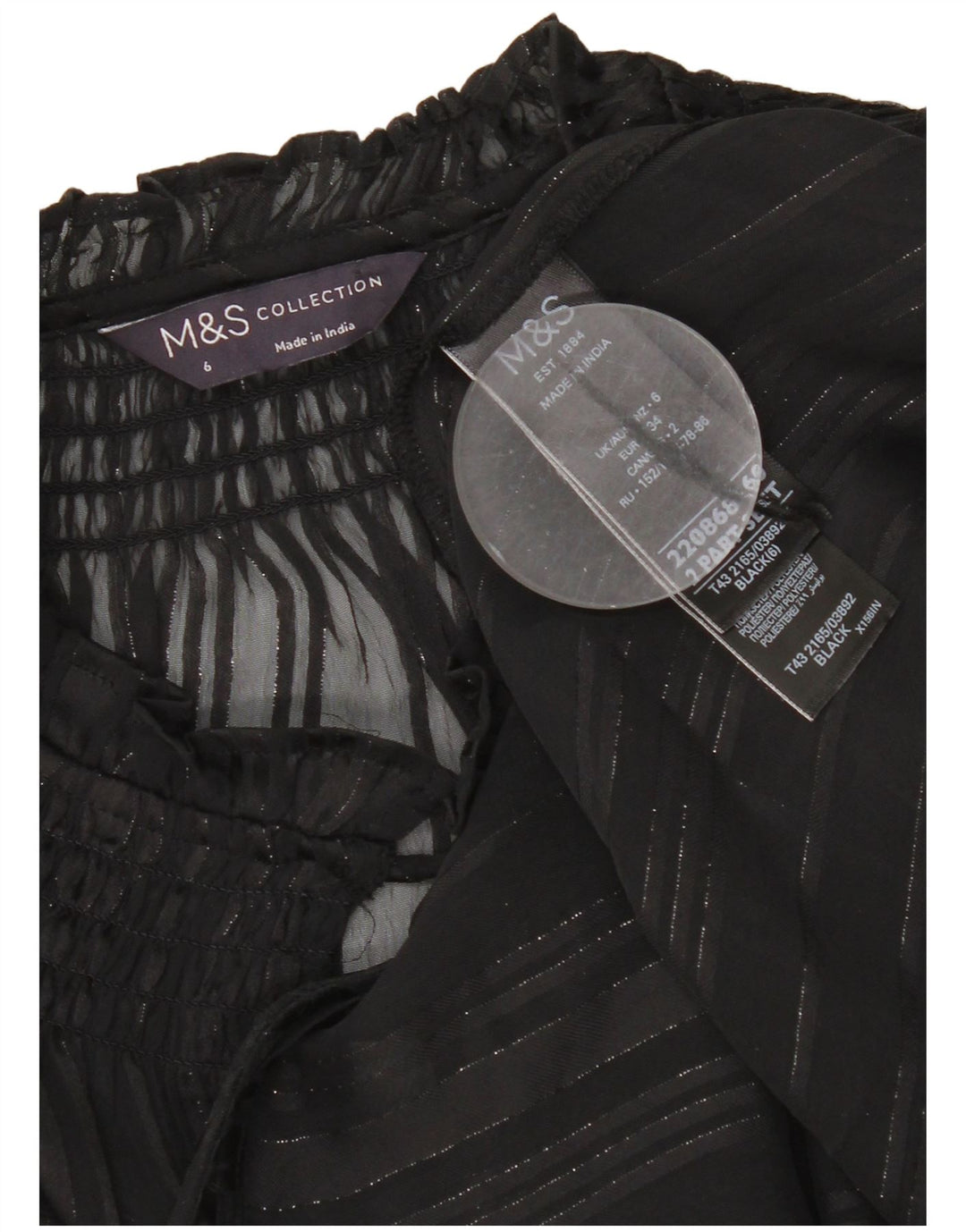 Marks & Spencer Dame Oversized Langærmet Se Through Top UK 6 XS Sort
