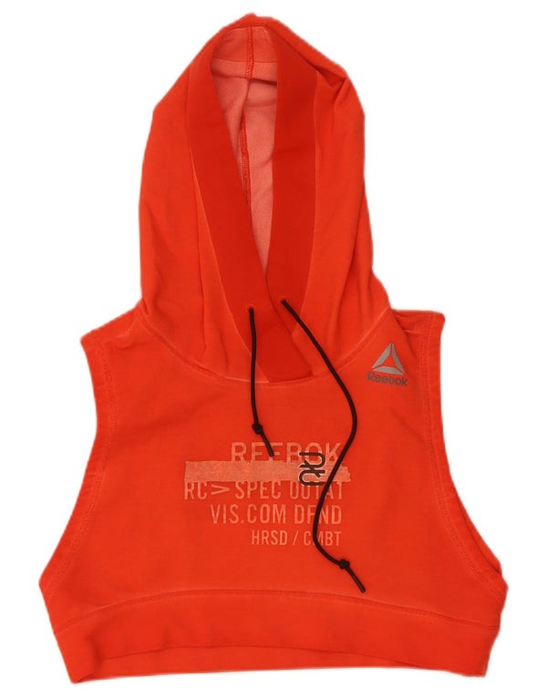 Reebok Dame Crop Graphic Ærmeløs Hoodie Jumper UK 14 Large Orange