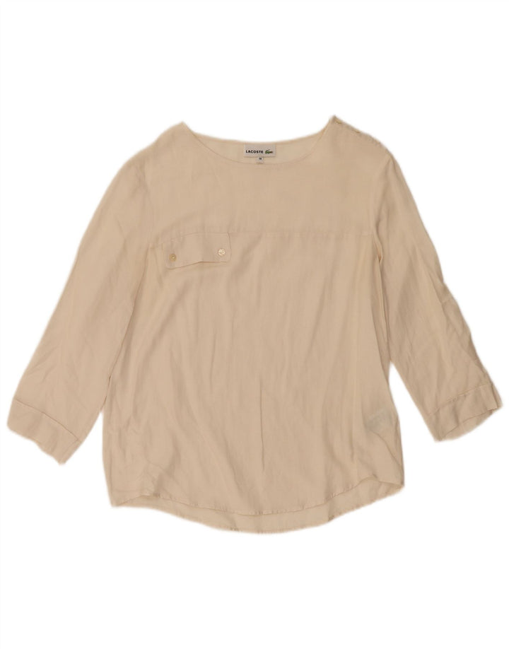 Lacoste damebluse med 3/4 ærmer str. 38 Medium Off White Bomuld