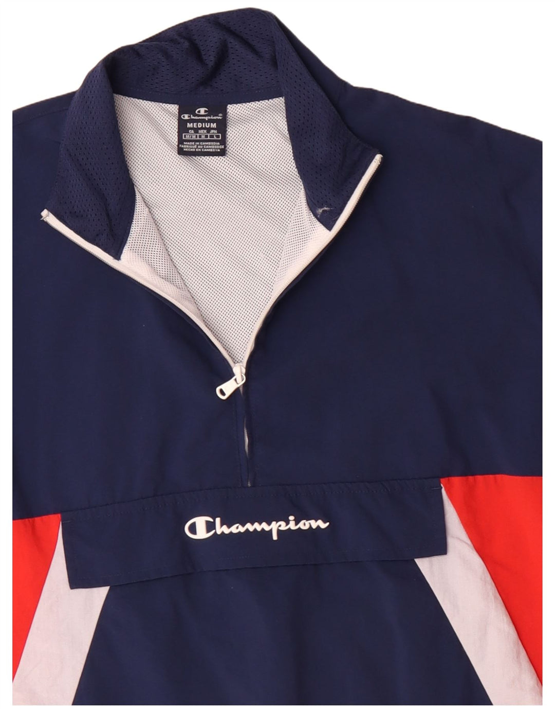 Champion Herre Anorak Jacket UK 38 Medium Navy Blue Colourblock Polyamid