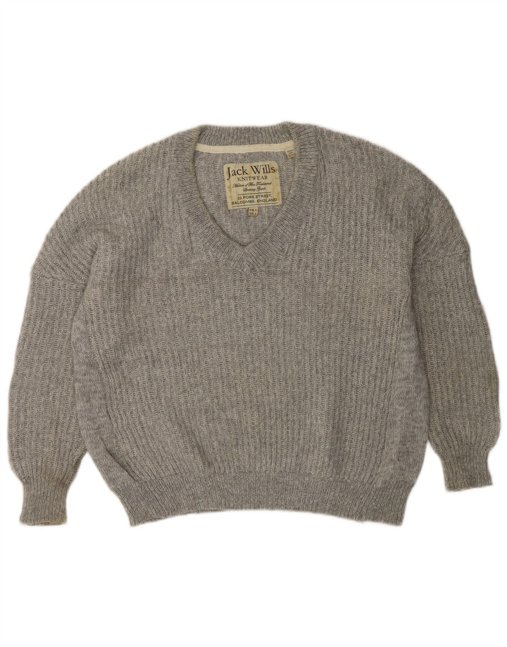 Jack Wills Dame V-hals sweater UK 8 Lille grå polyester