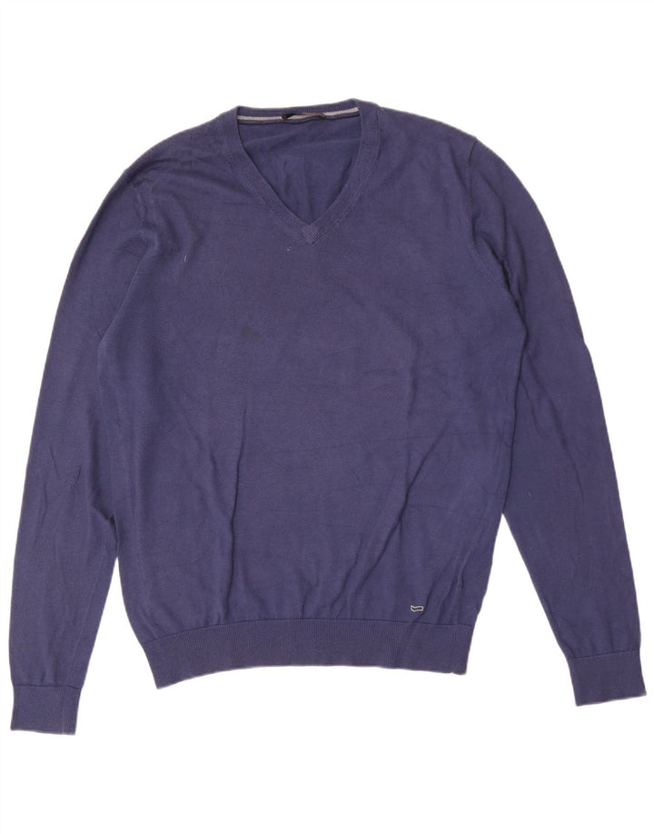 Gas Herre V-hals sweater Stor blå bomuld