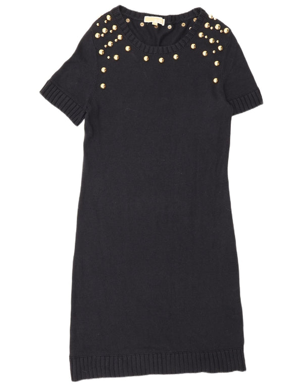 MICHAEL KORS Dame Jumper Dress UK 14 Large Navy Blue Spotted