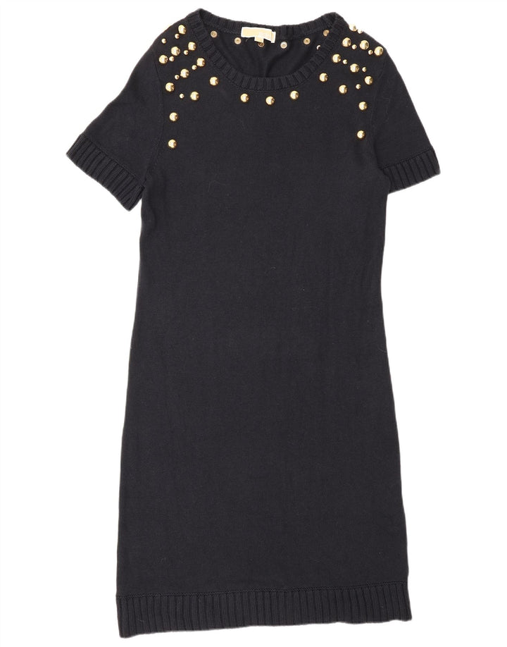 MICHAEL KORS Dame Jumper Dress UK 14 Large Navy Blue Spotted