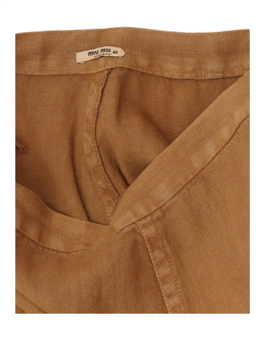 Miu Miu Womens A-Line Skirt IT 40 Small W26 Khaki Linen Classic