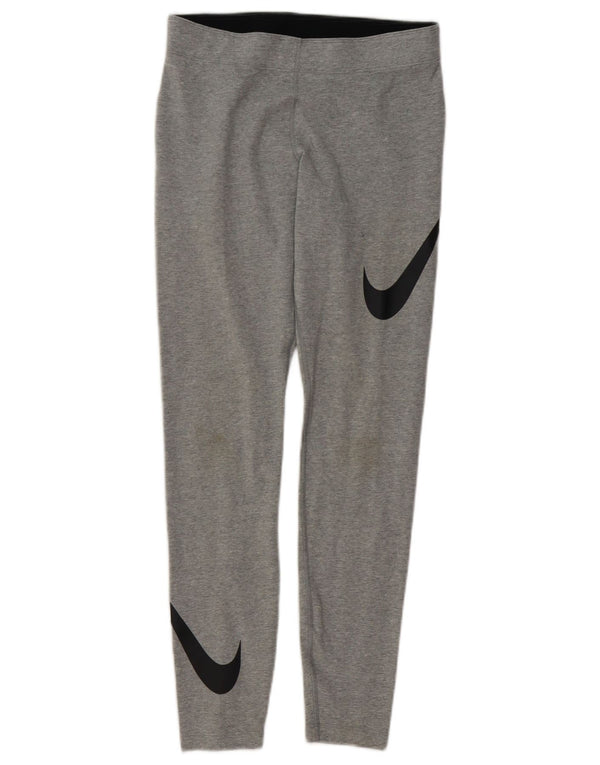 Nike Dame Leggings UK 14 Medium Grey Cotton Sports