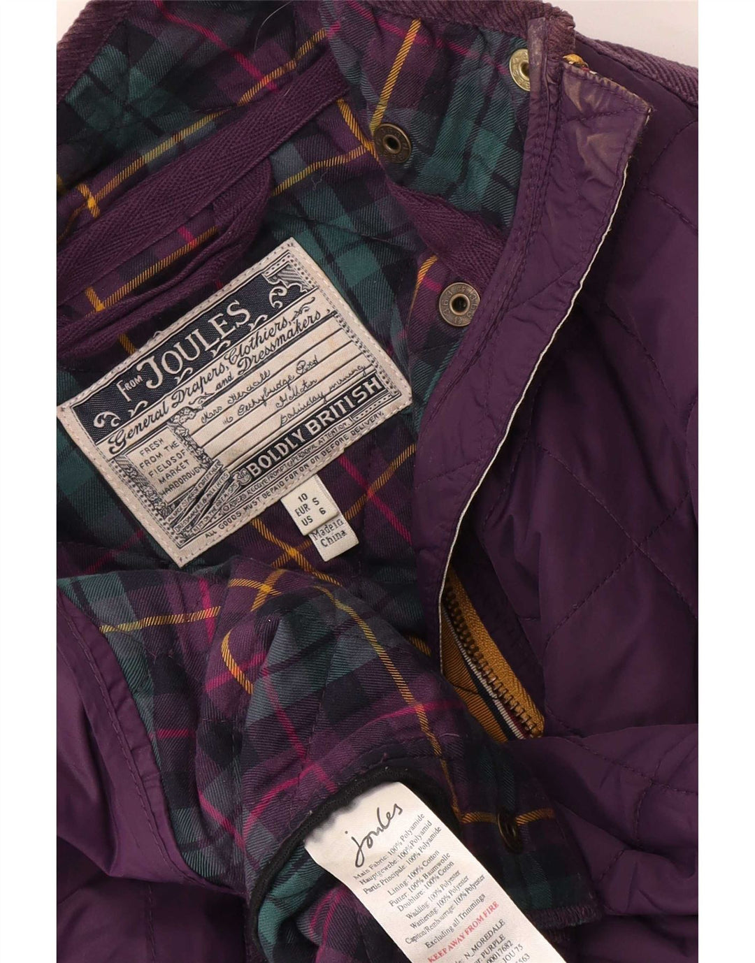Joules Quiltet jakke til kvinder UK 10 Small Purple Polyester