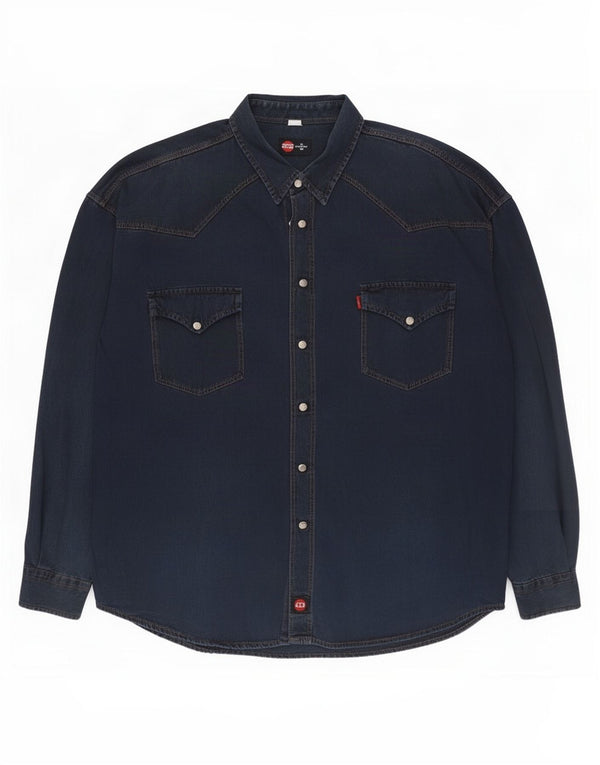 Vintage denimskjorte til mænd 3XL marineblå bomuld
