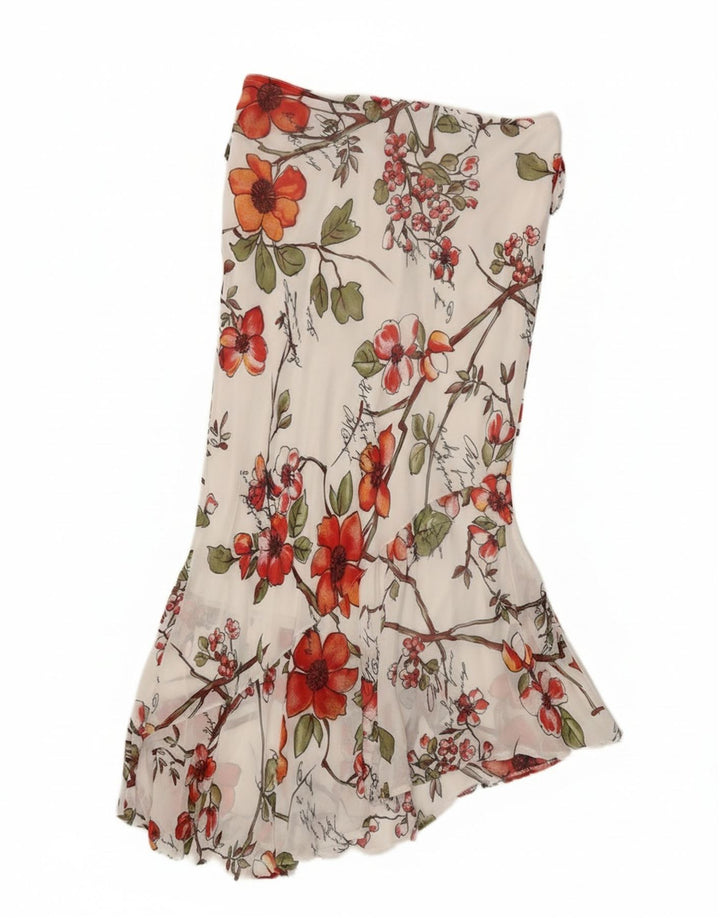 Vintage kvinders asymmetrisk nederdel W32 stor hvid blomsterviscose