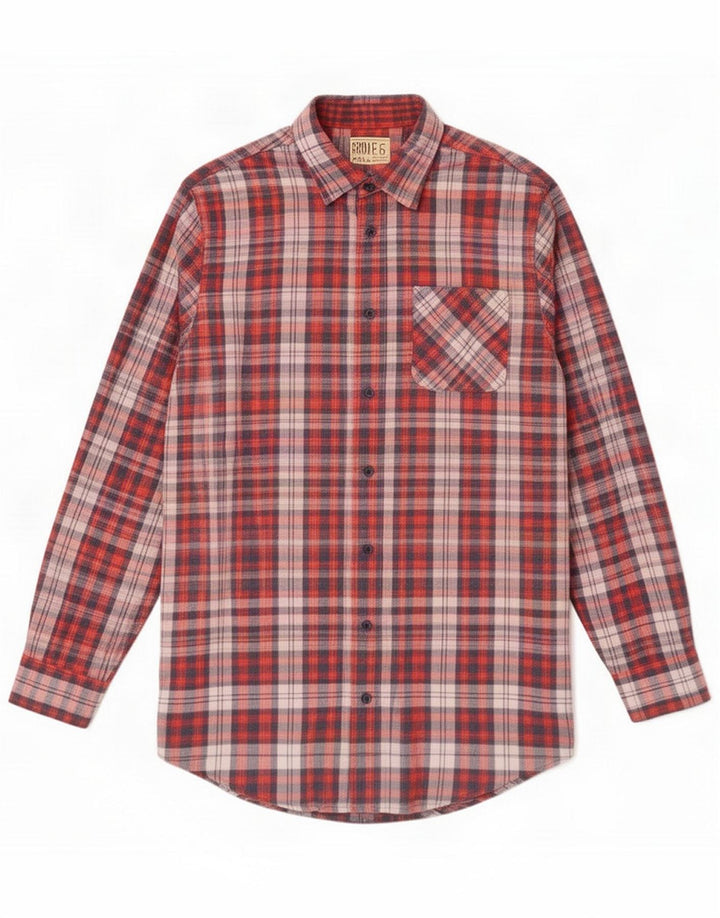 Vintage Flannelskjorte til mænd Medium rød ternet bomuld