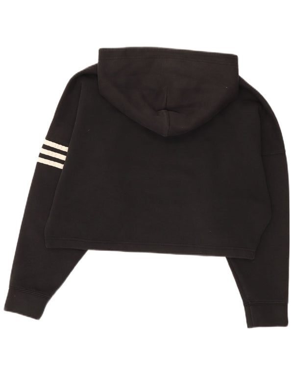 Adidas Dame Crop Oversized Hoodie Jumper UK 6 XS Sort Bomuld