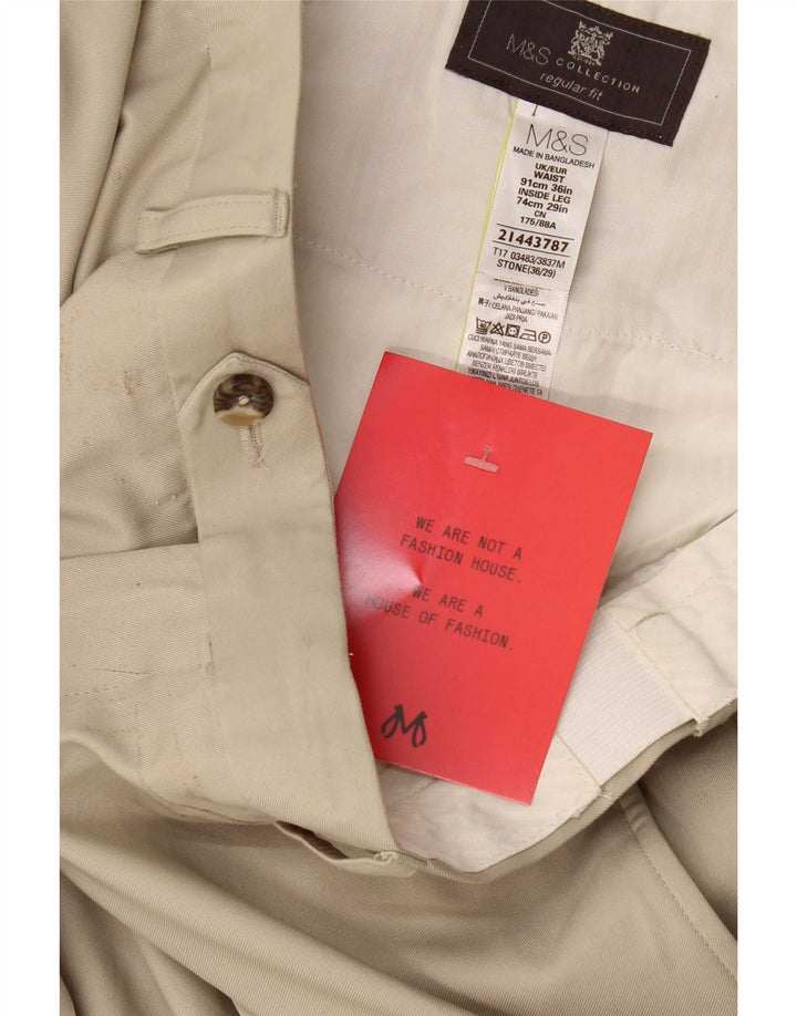 Marks & Spencer Herre Regular Fit Suit Bukser W36 L29 Beige Polyester