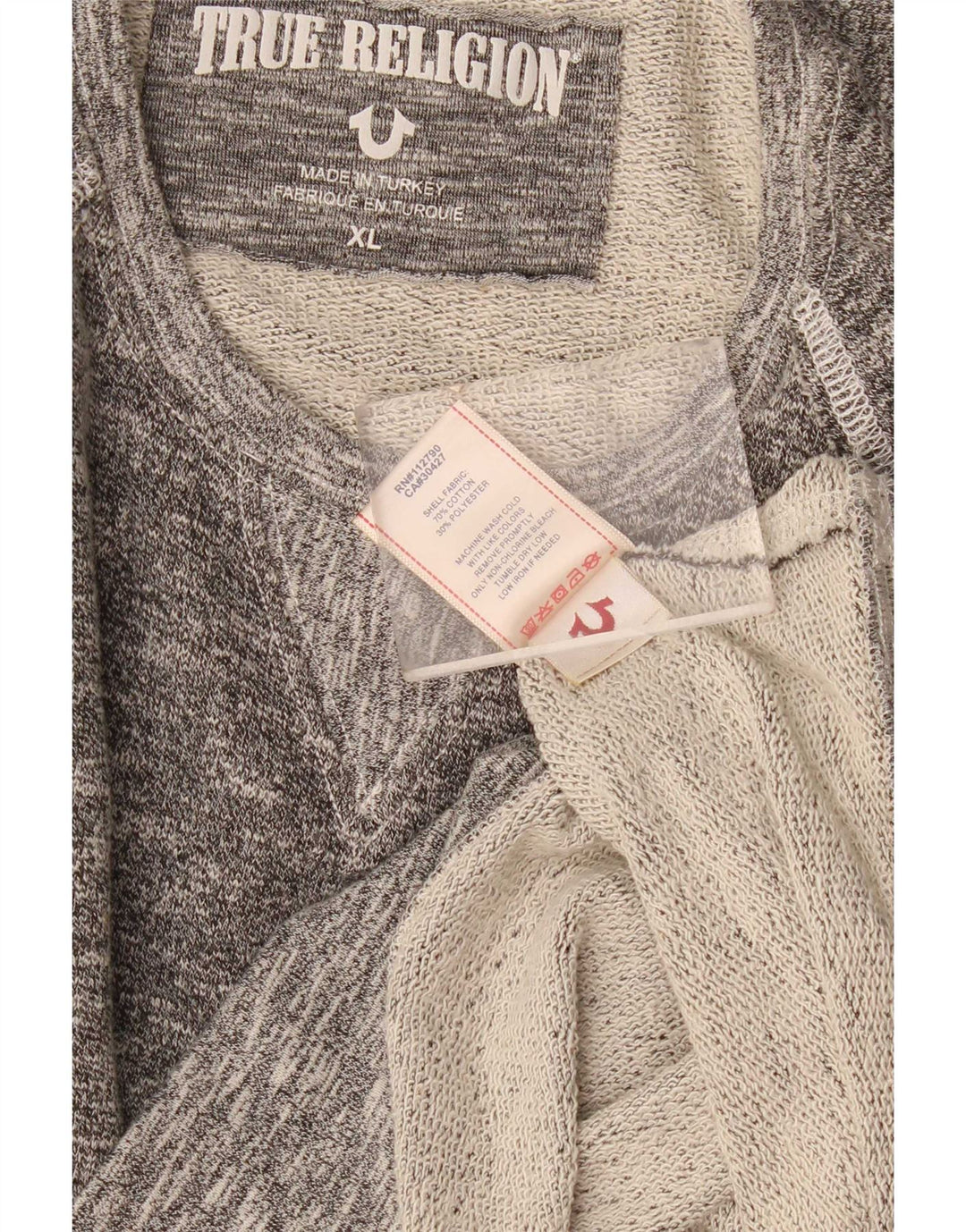 True Religion Herre Sweatshirt Jumper XL Grå Flecked Bomuld
