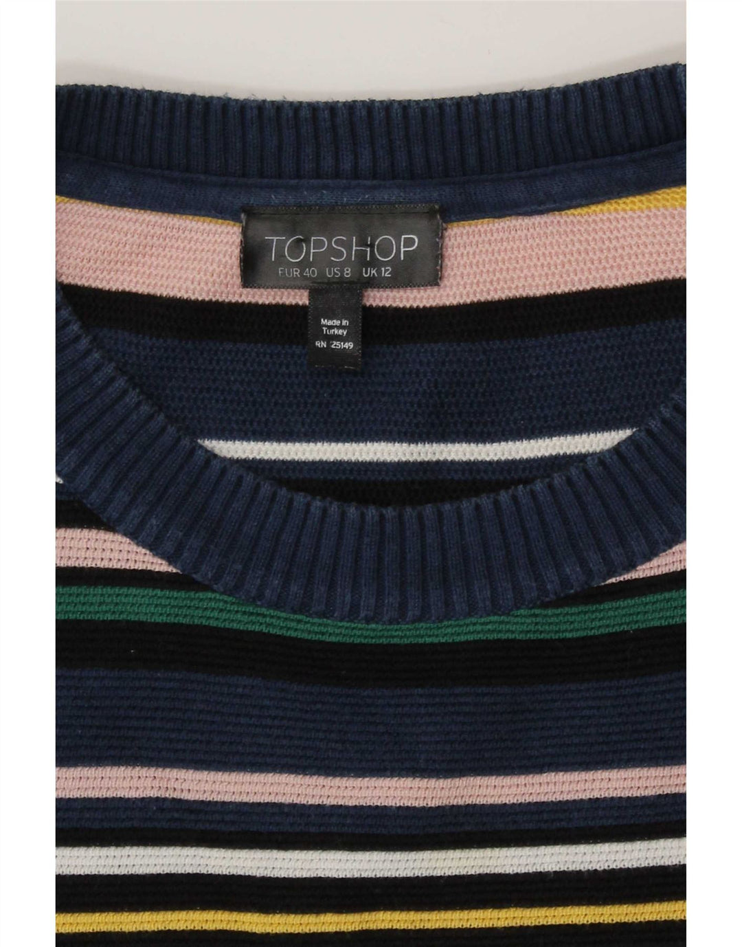 Topshop Dame Boat Neck Jumper Sweater UK 12 Medium Flerfarvet Stribet