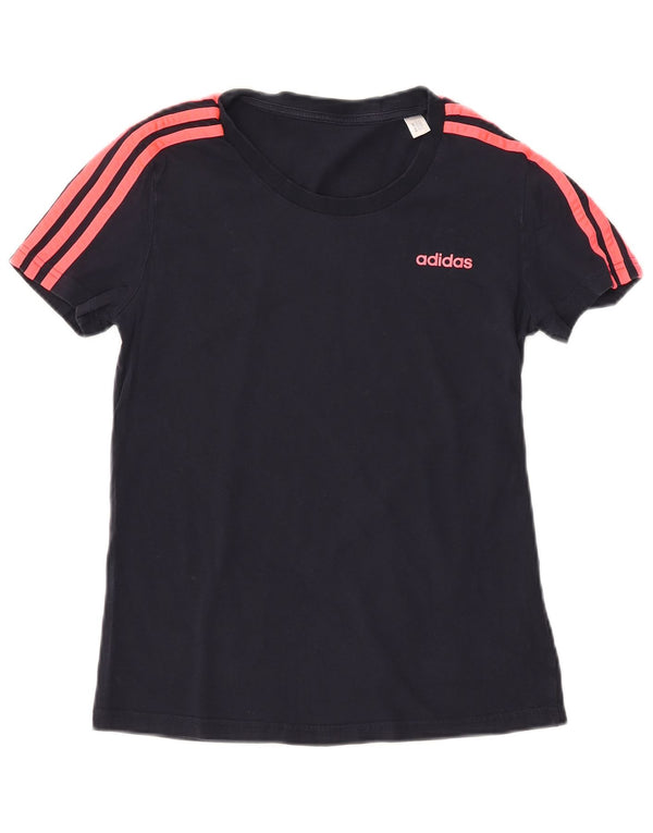 ADIDAS Womens T-Shirt Top UK 12 Medium Navy Blue Cotton